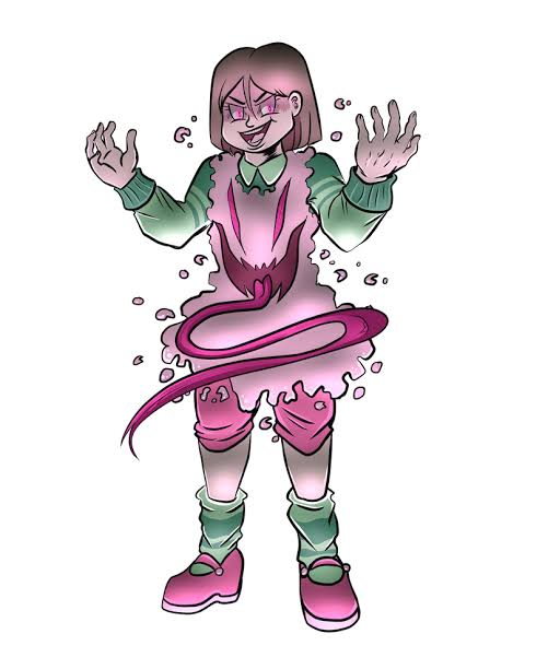 akumu_(glitchtale), bete_noire, brown_hair, creepy_smile, glitchtale, green_socks, green_sweater, kumu_(glitchtale)