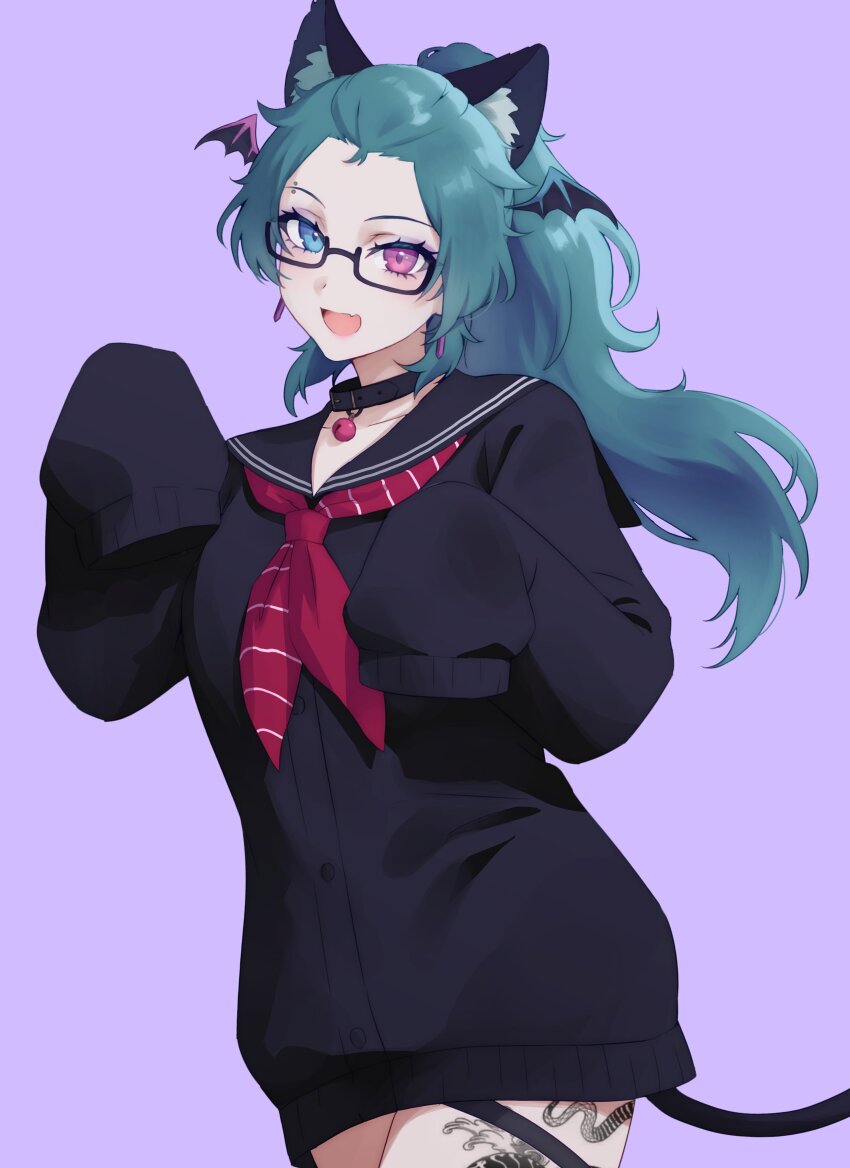 1girl, absurdres, animal_collar, animal_ear_fluff, animal_ears, aruna_reaver, black_cardigan, black_sailor_collar