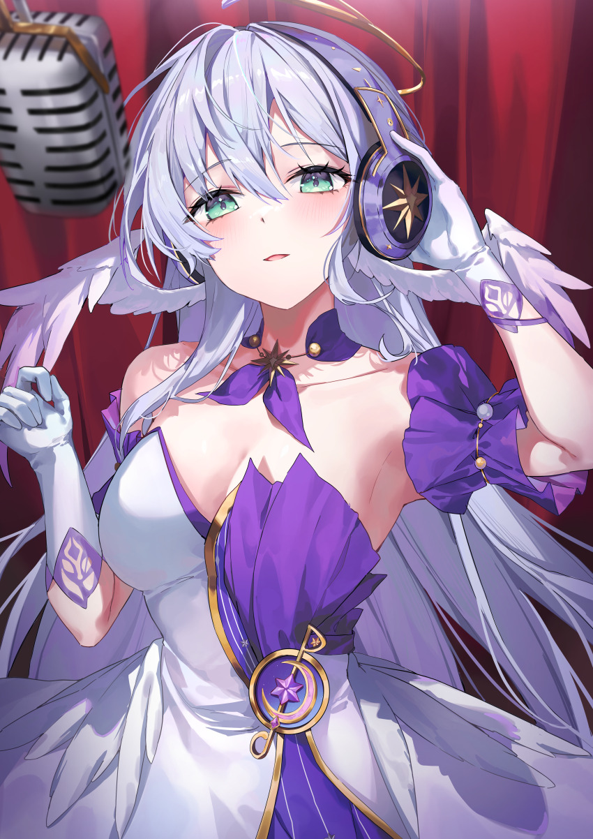 1girl, absurdres, bare_shoulders, breasts, cleavage, collar, commentary_request, cowboy_shot