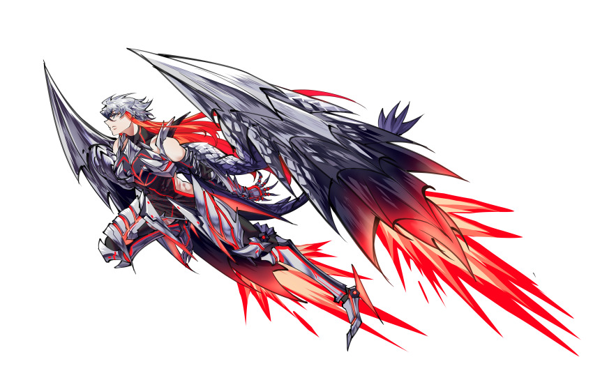 1girl, absurdres, armor, closed_mouth, dragon_girl, dragon_tail, dragon_wings, elbow_gloves