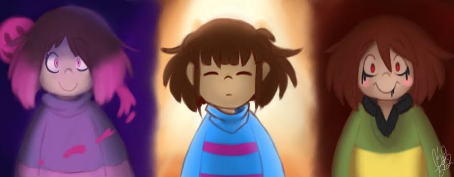 akumu_(glitchtale), bete_noire, black_blood, blood, blue_sweater, brown_hair, chara_(undertale), closed_eyes