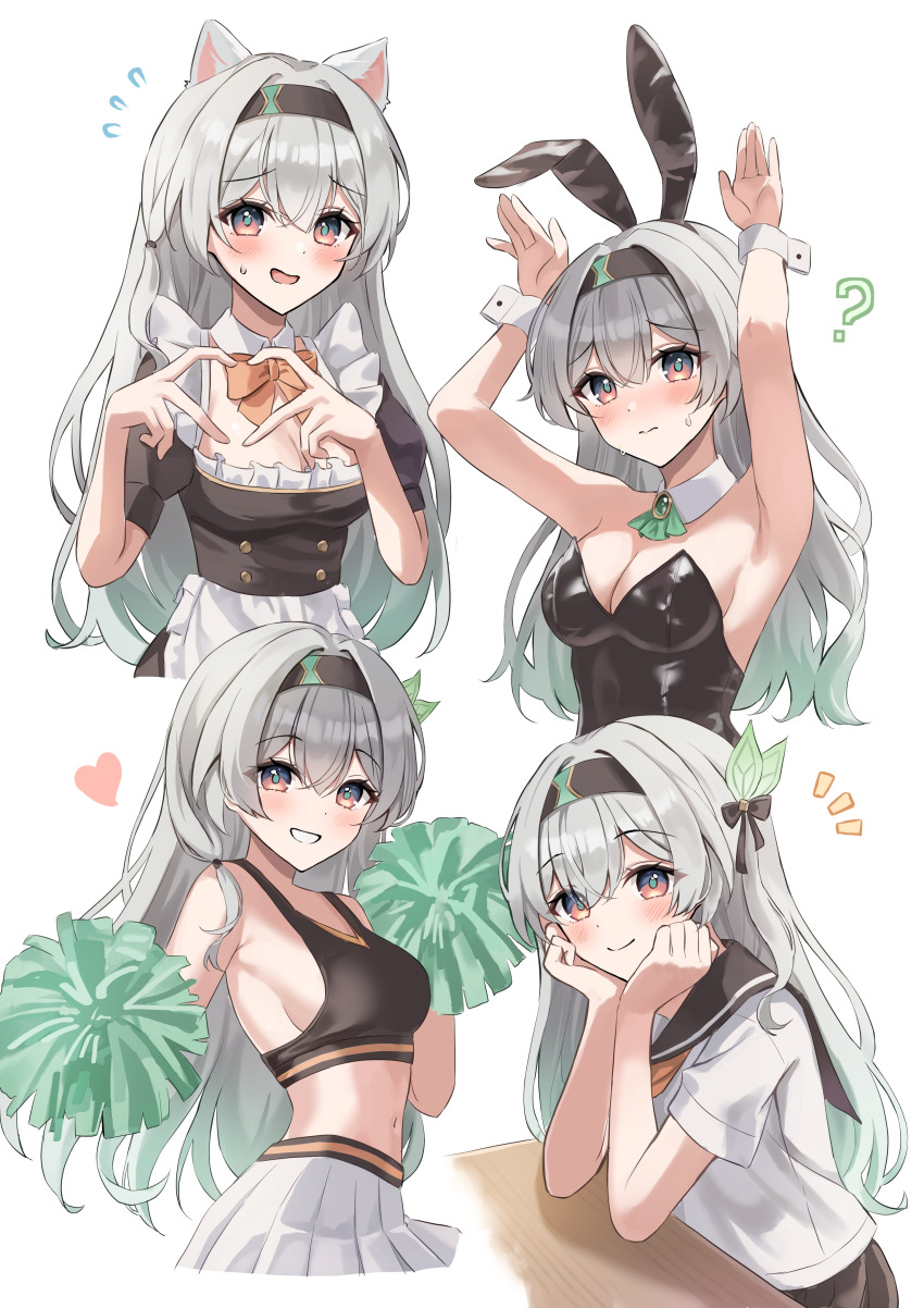 +++, 1girl, :d, ?, absurdres, alternate_costume, animal_ear_hairband, animal_ears