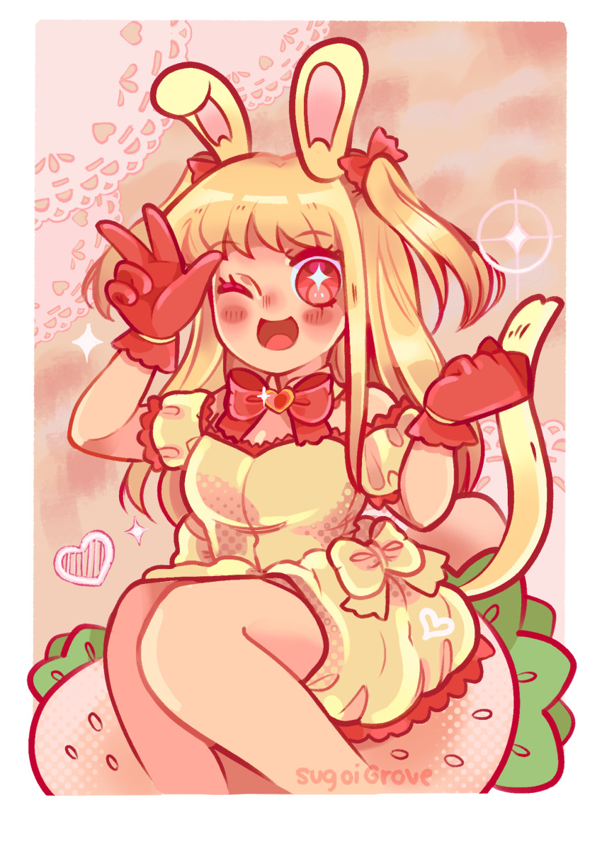 1girl, animal_ears, blonde_hair, bow, cat_girl, cat_tail, dress, food