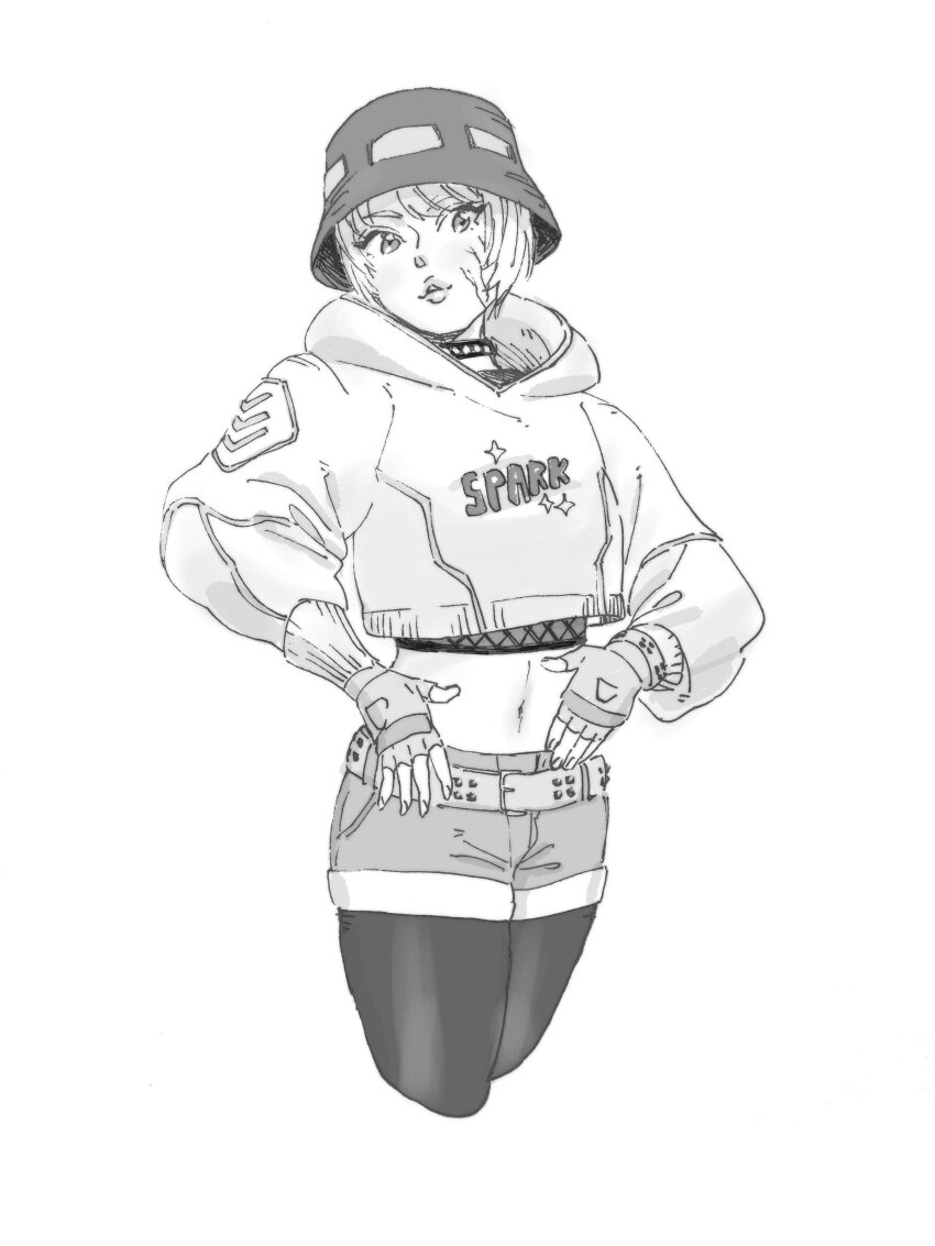 1girl, absurdres, animification, apex_legends, belt, bucket_hat, choker, chouson