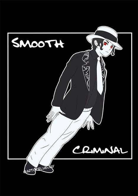 black_background, black_hat, black_shirt, kimetsu_no_yaiba, hat, michael_jackson, muzan, necktie, pants, red_eyes, shirt, shoes, watermark, white_hat, white_pants