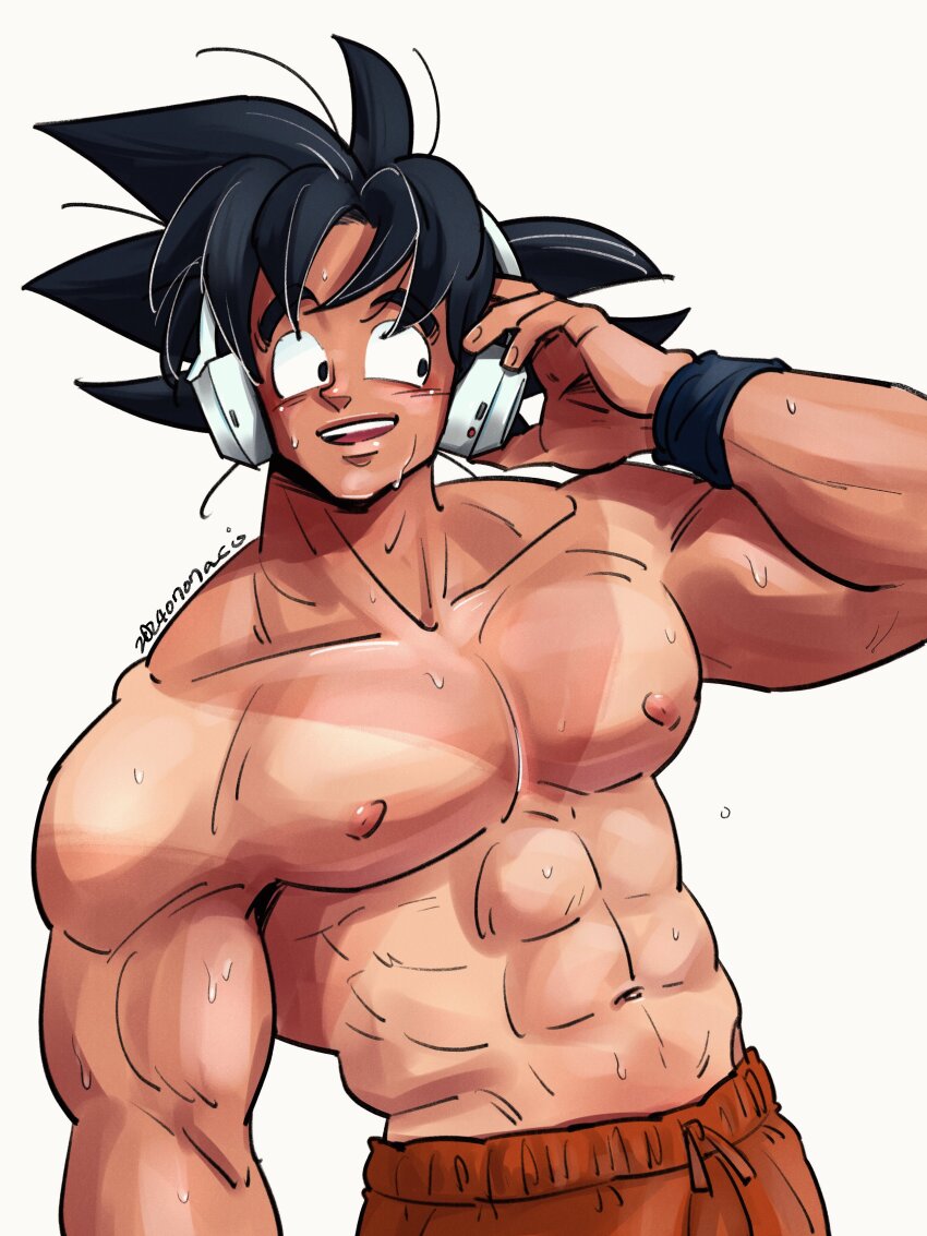 1boy, abs, absurdres, aco_(aco_rz), bara, black_hair, cowboy_shot, dragon_ball