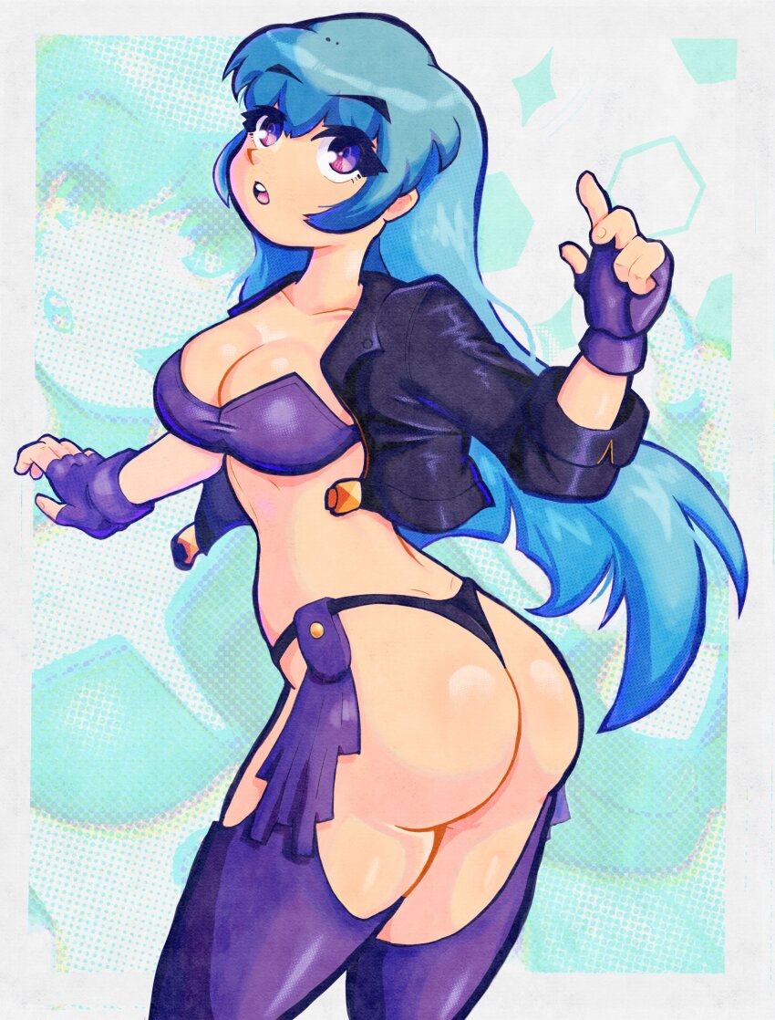 1girl, absurdres, angel_(kof), angel_(kof)_(cosplay), ass, ass_focus, black_jacket, black_panties