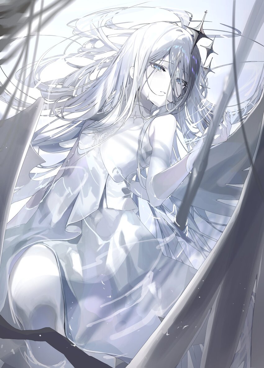 1girl, 9boksen, absurdres, blue_eyes, colored_skin, cowboy_shot, crying, crying_with_eyes_open