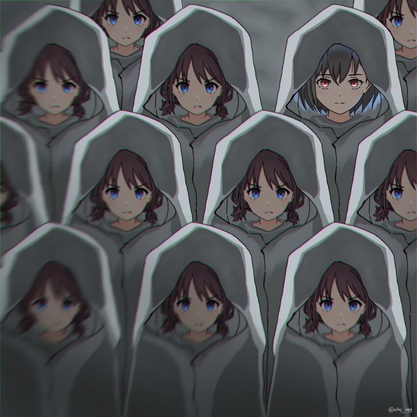 6+girls, a_whydc, bang_dream!, bang_dream!_it's_mygo!!!!!, blue_eyes, chromatic_aberration, clone, closed_mouth