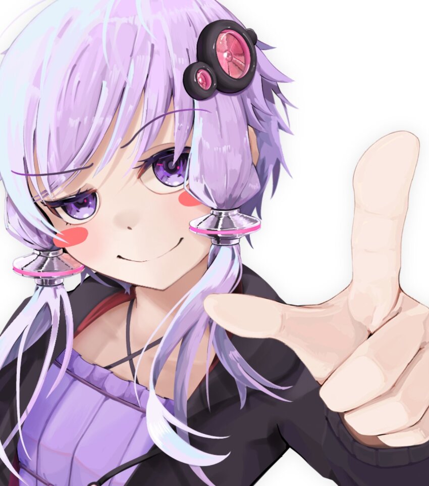 1girl, alt_text, black_jacket, blush_stickers, closed_mouth, dai_maou_akinai_(godakinai), dress, hair_ornament