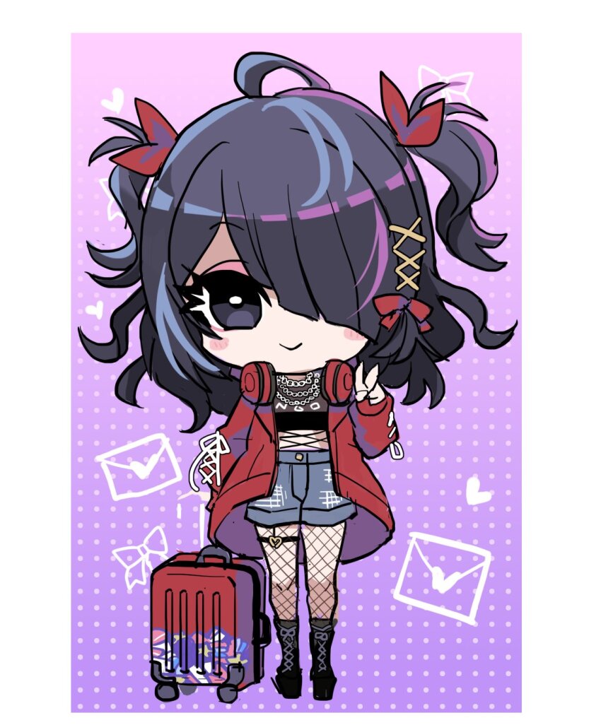 1girl, ame-chan_(needy_girl_overdose), ame-chan_(nidiga_tozai)_(needy_girl_overdose), artist_request, black_eyes, black_footwear, black_hair, black_shirt