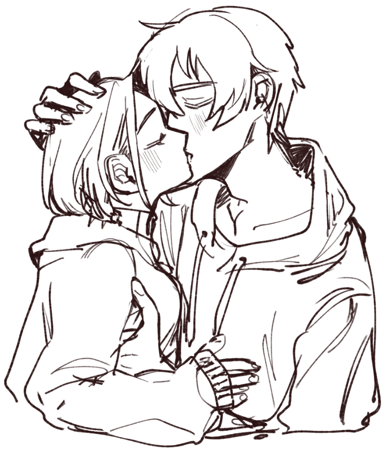 1boy, 1girl, alternate_costume, blush, closed_eyes, collarbone, couple, danganronpa_(series)