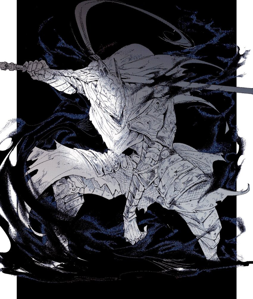 1boy, arm_up, armor, artorias_the_abysswalker, aura, breastplate, capelet, dark_souls_(series)