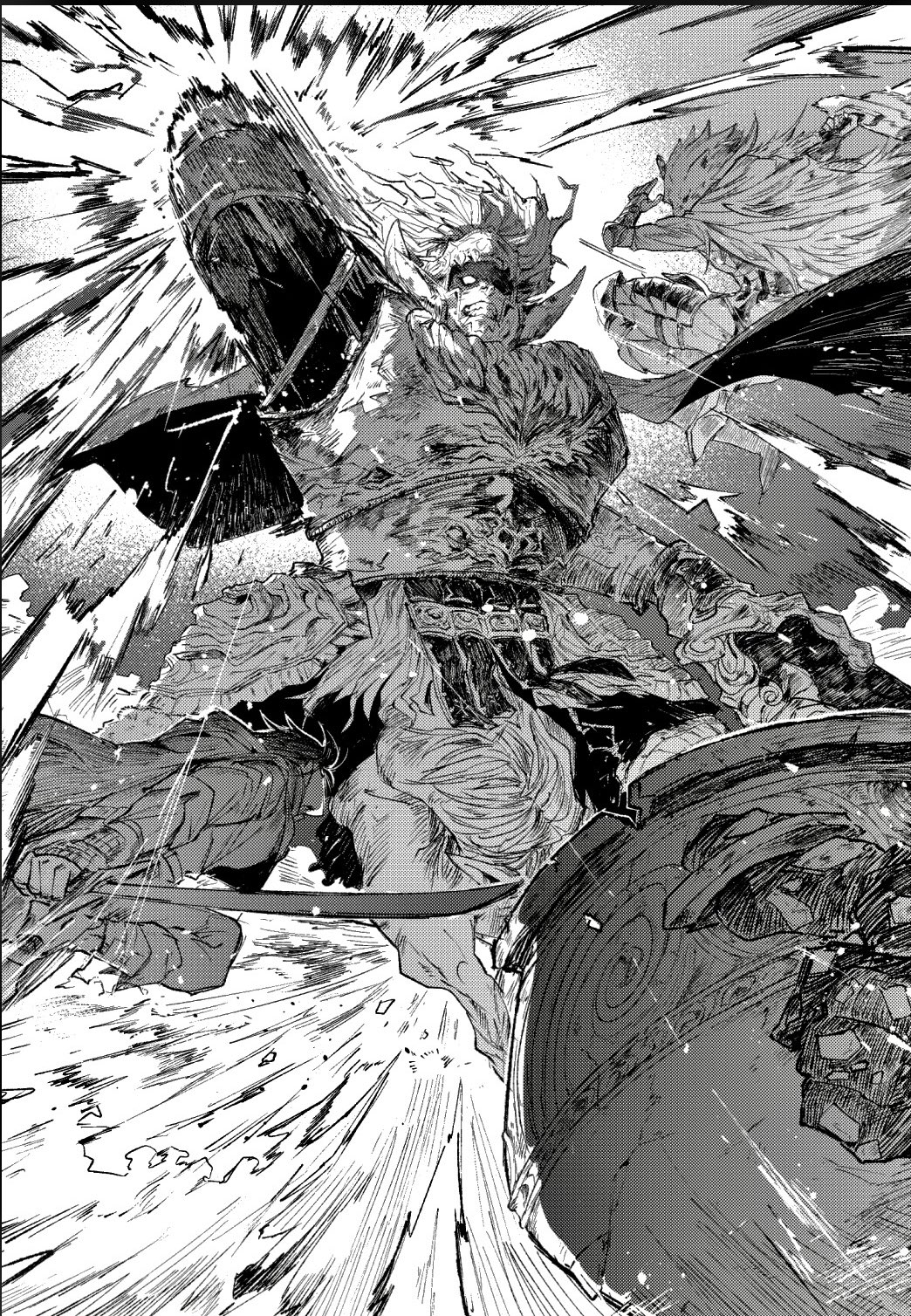 3boys, animal, arm_up, armor, blaidd_the_half-wolf, bracer, breastplate, cape