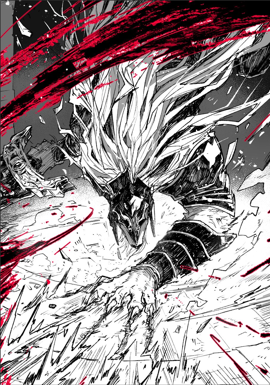 1boy, armor, armored_animal, aura, bracer, covered_eyes, elden_ring, fighting_stance