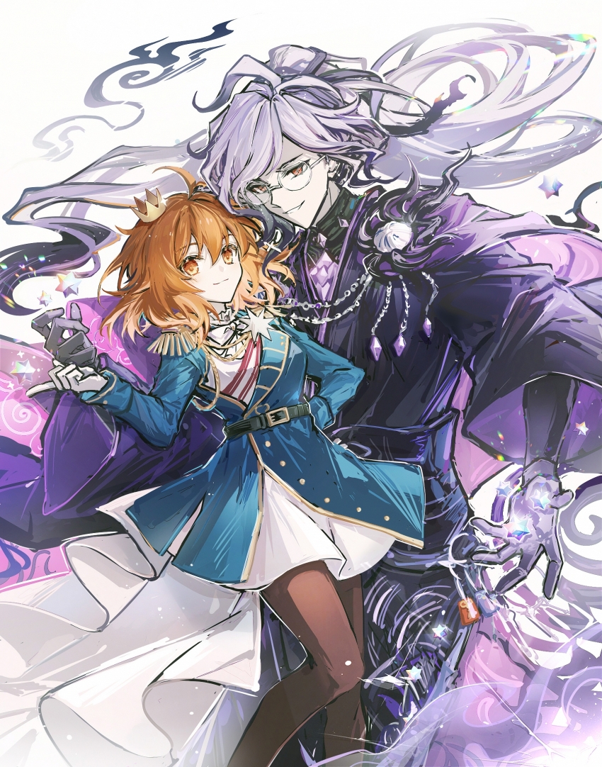 1boy, 1girl, ahoge, aiguillette, akiko54124, belt, belt_buckle, black_belt