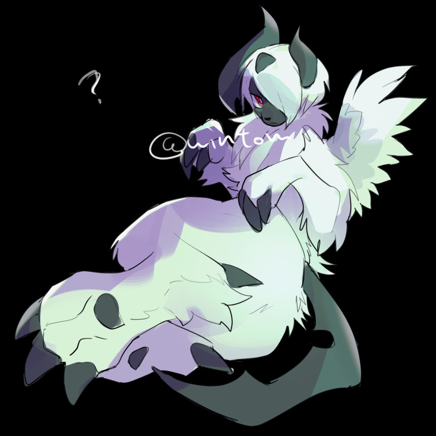 1girl, absol, artist_name, black_background, bright_pupils, closed_mouth, commentary_request, full_body