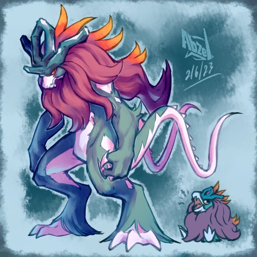 blue_fur, chibi, chibi_inset, colored_sclera, dated, highres, iamblz_twt, long_hair