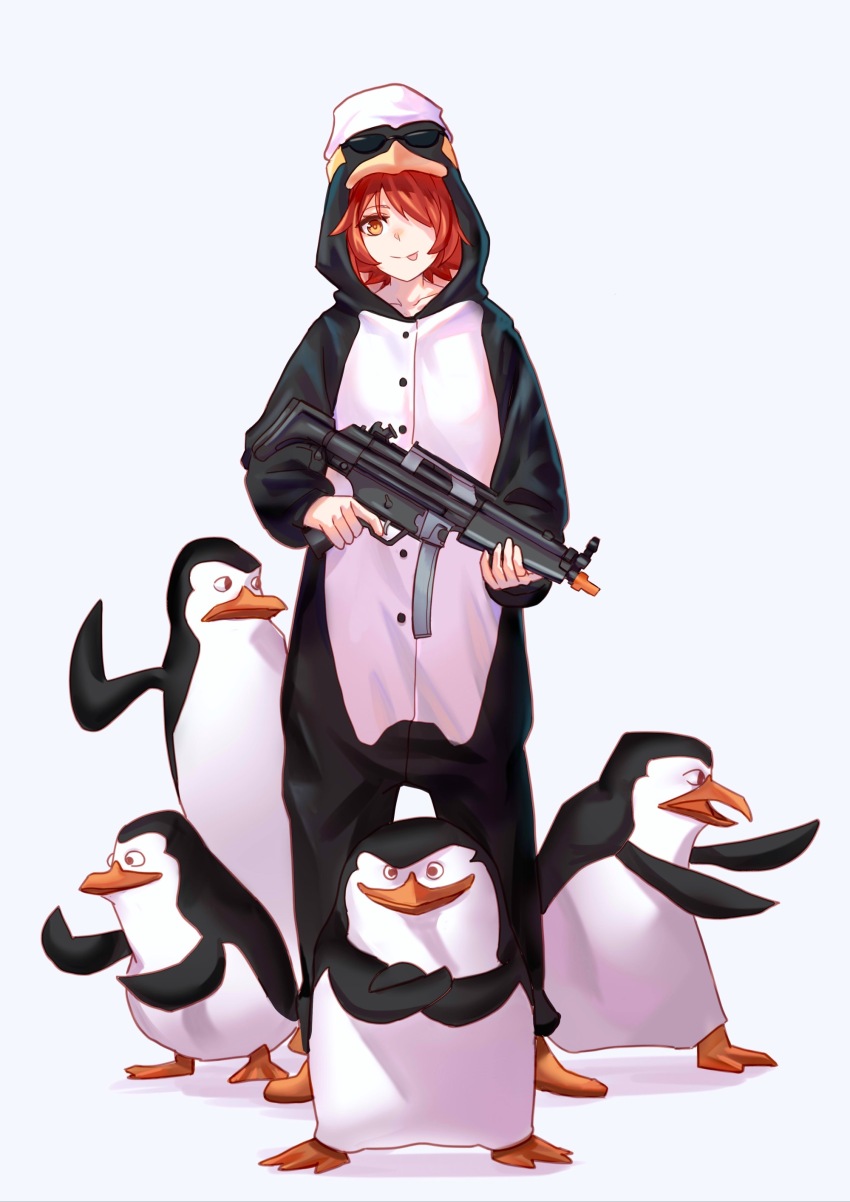 1girl, :p, absurdres, aling539, animal, animal_costume, arknights, bird