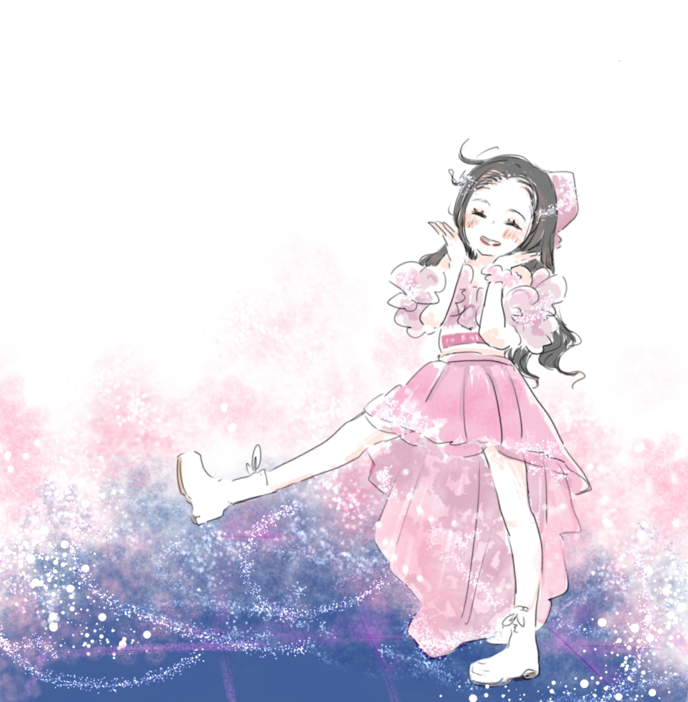 1girl, ^_^, black_hair, blush, boots, bow, closed_eyes, full_body