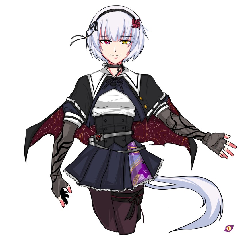 1girl, adapted_costume, arm_at_side, assault_lily, belt, black_capelet, black_choker, black_hairband