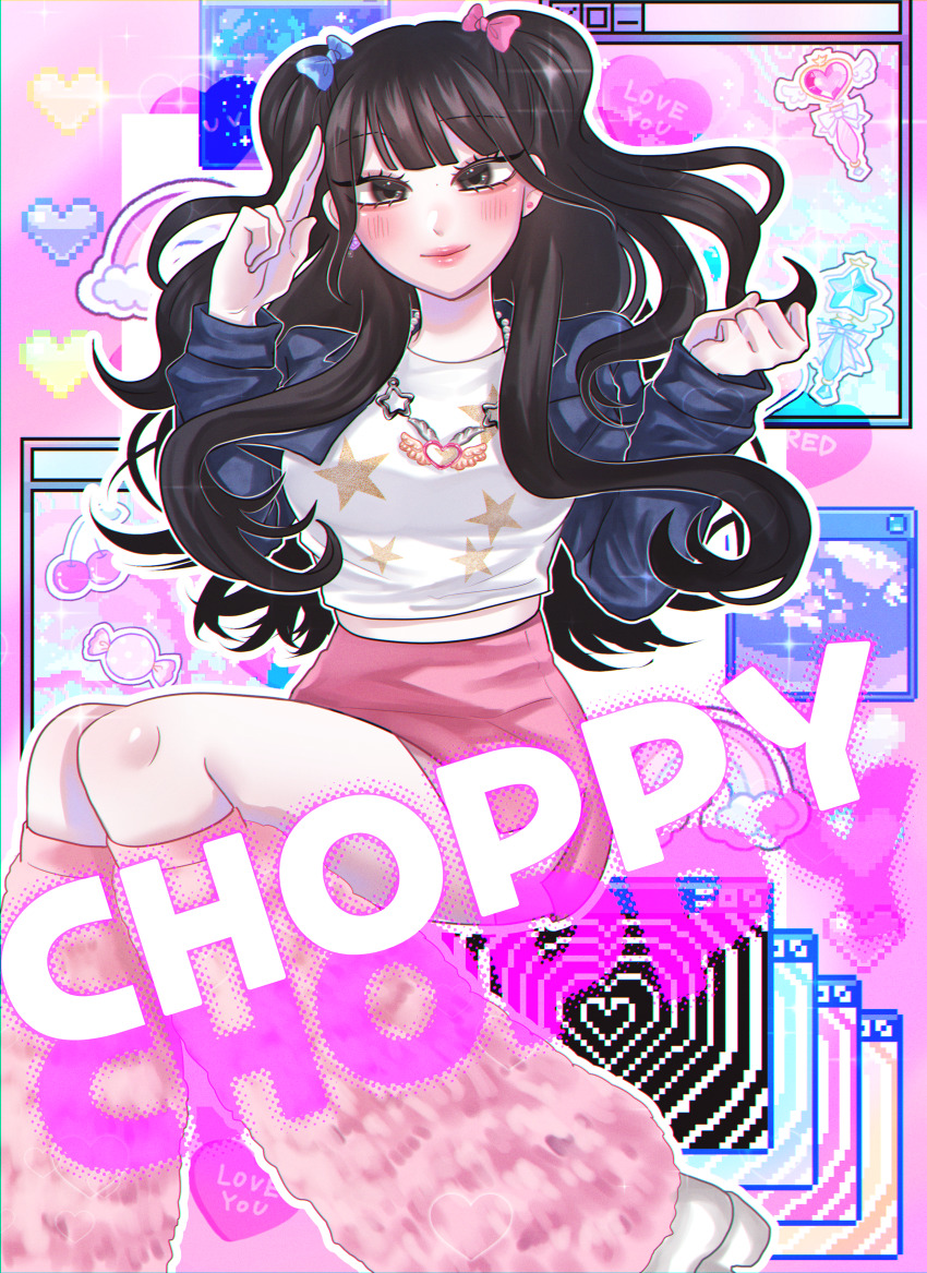 1girl, absurdres, animification, black_eyes, black_hair, blue_bow, blue_jacket, blush