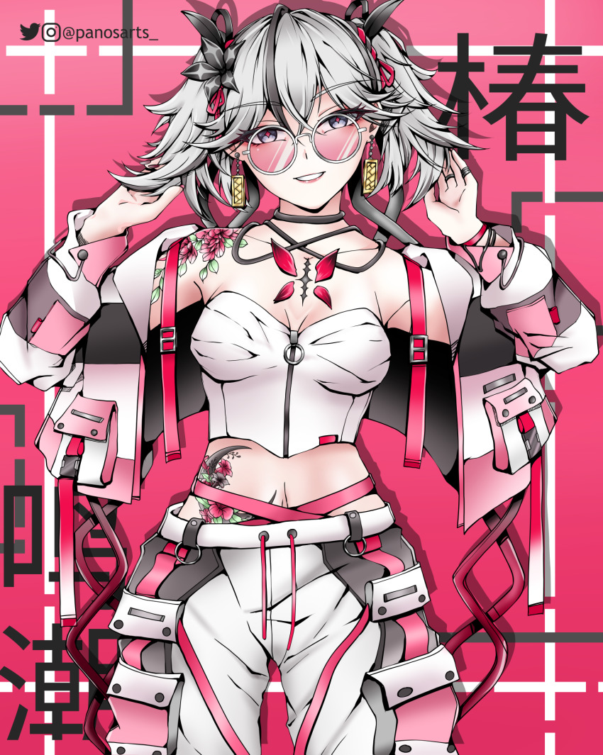 1girl, alternate_costume, black_eyes, black_flower, breasts, camellya_(wuthering_waves), character_name, cleavage