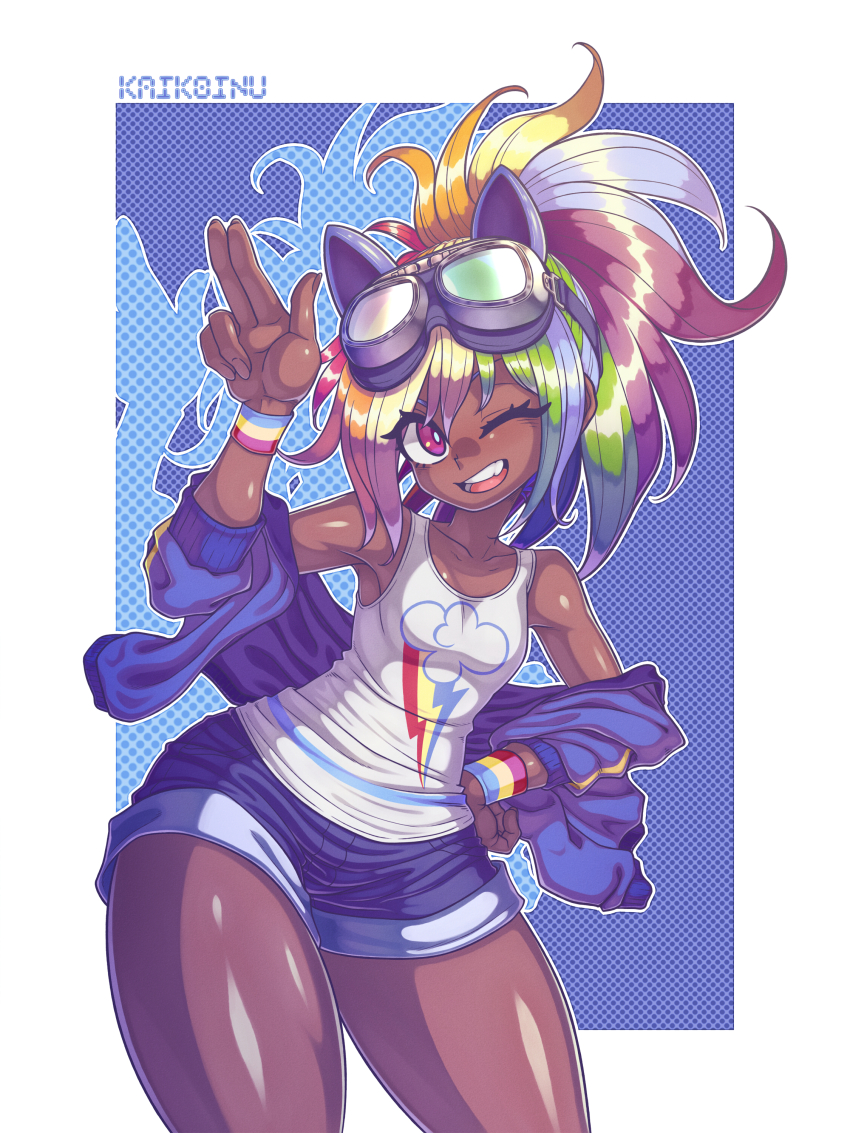 1girl, abstract_background, absurdres, animal_ears, artist_name, blue_jacket, collarbone, commentary_request