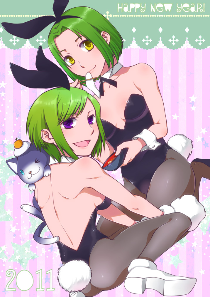 10s, 2011, 2girls, animal_ears, ass, bad_id, bad_pixiv_id, cat