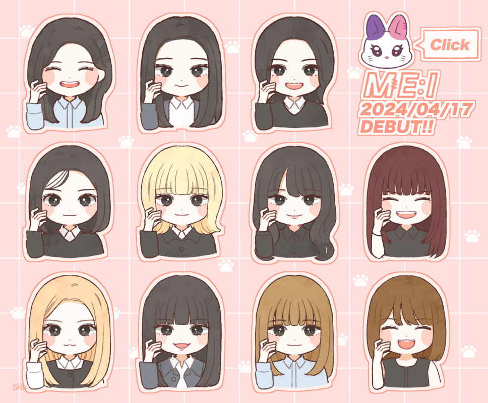 6+girls, ^_^, black_dress, black_eyes, black_hair, black_shirt, blonde_hair, blue_shirt