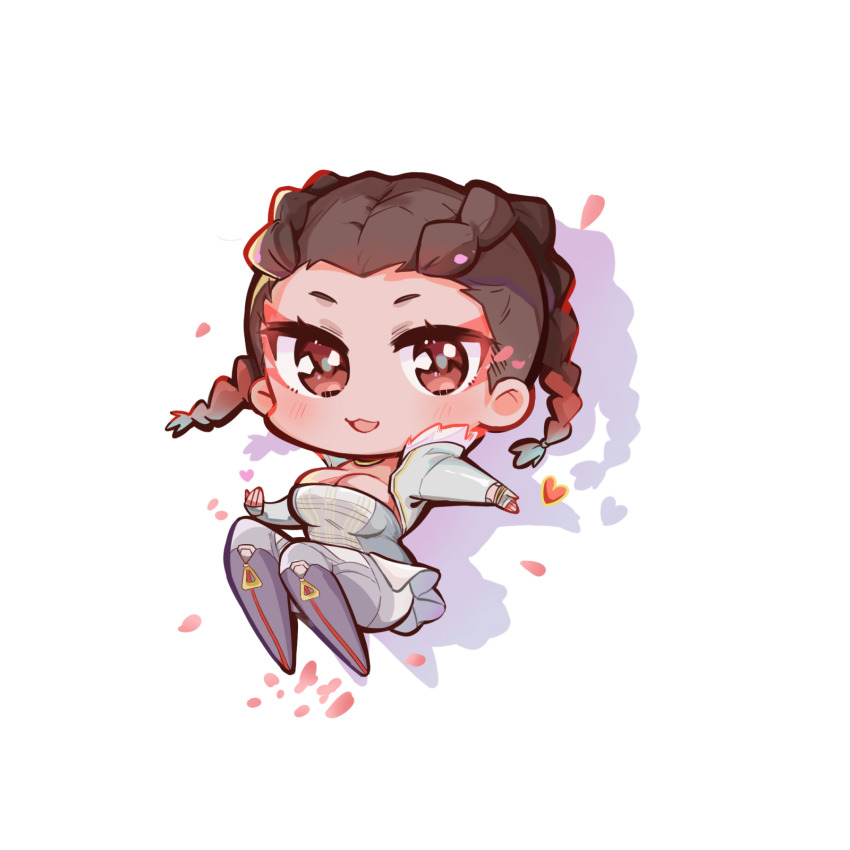 1girl, animification, apex_legends, braid, breasts, brown_eyes, brown_hair, chinese_commentary