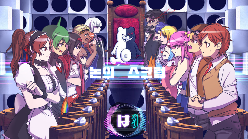 ^_^, ahoge, apron, arms_under_breasts, back_bow, bags_under_eyes, bare_shoulders, beanie