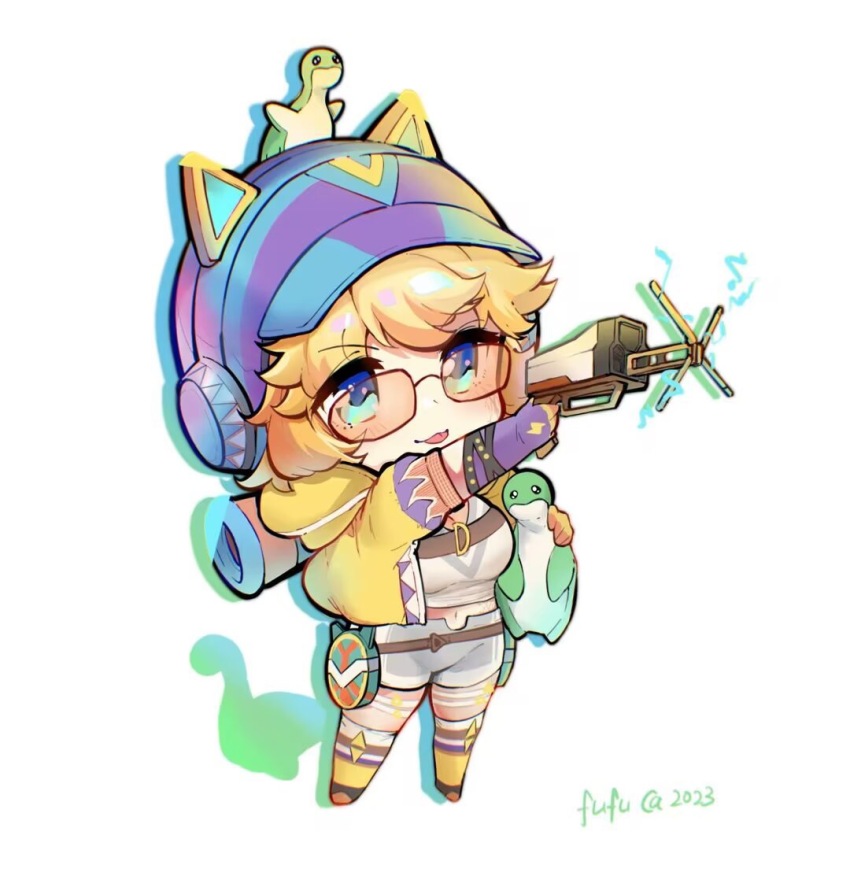 1girl, 2023, animal_ear_headphones, animal_ears, animification, apex_legends, belt, black_footwear