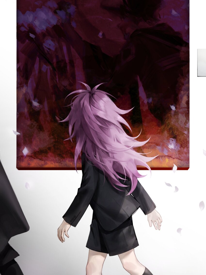 2boys, absurdres, black_jacket, black_shorts, black_socks, from_behind, hatsutori_hajime, highres