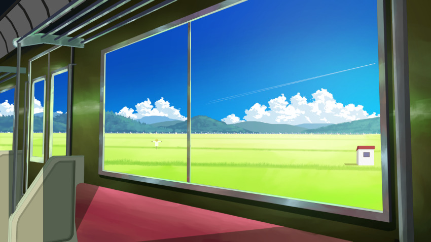 aobara1101, blue_sky, cloud, day, field, grass, highres, mountain