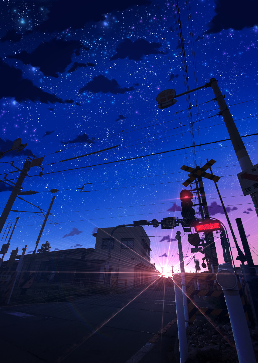 absurdres, aobara1101, building, cloud, evening, highres, night, no_humans