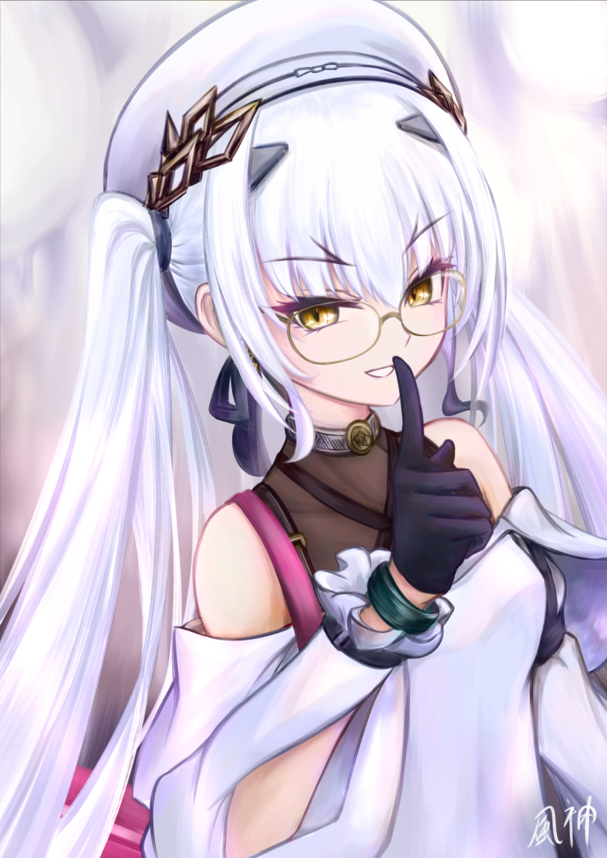 1girl, bare_shoulders, beret, black_gloves, bracelet, breasts, dress, fate/grand_order