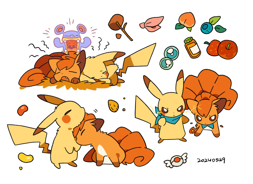 animal, animal_focus, berry_(pokemon), blue_bow, blue_bowtie, blue_neckerchief, blueberry, bottle