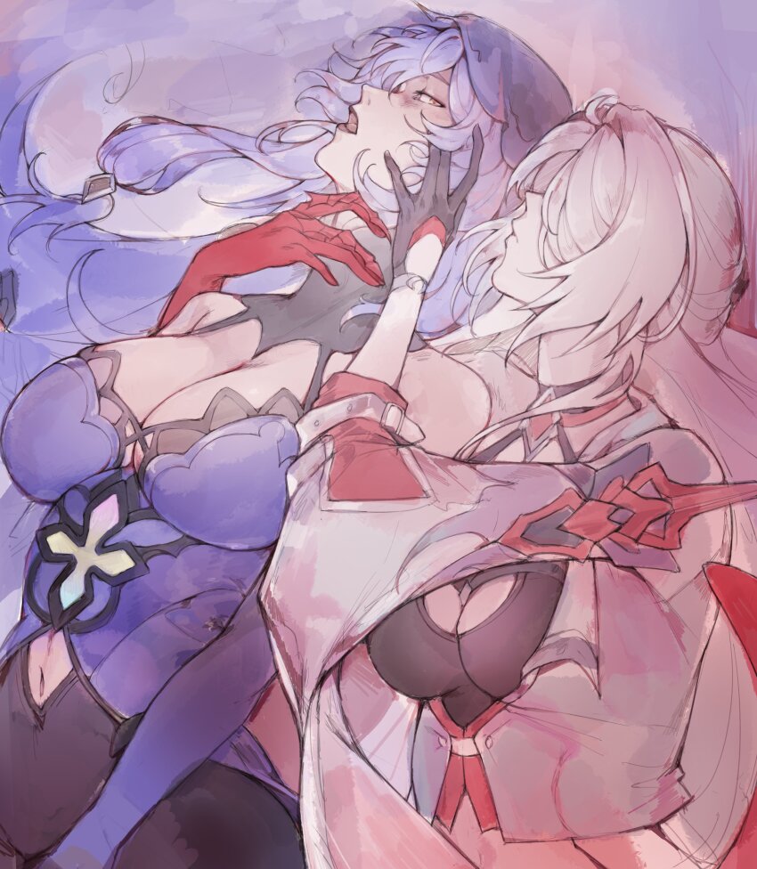 2girls, absurdres, acheron_(honkai:_star_rail), armor, black_choker, black_gloves, black_swan_(honkai:_star_rail), breasts