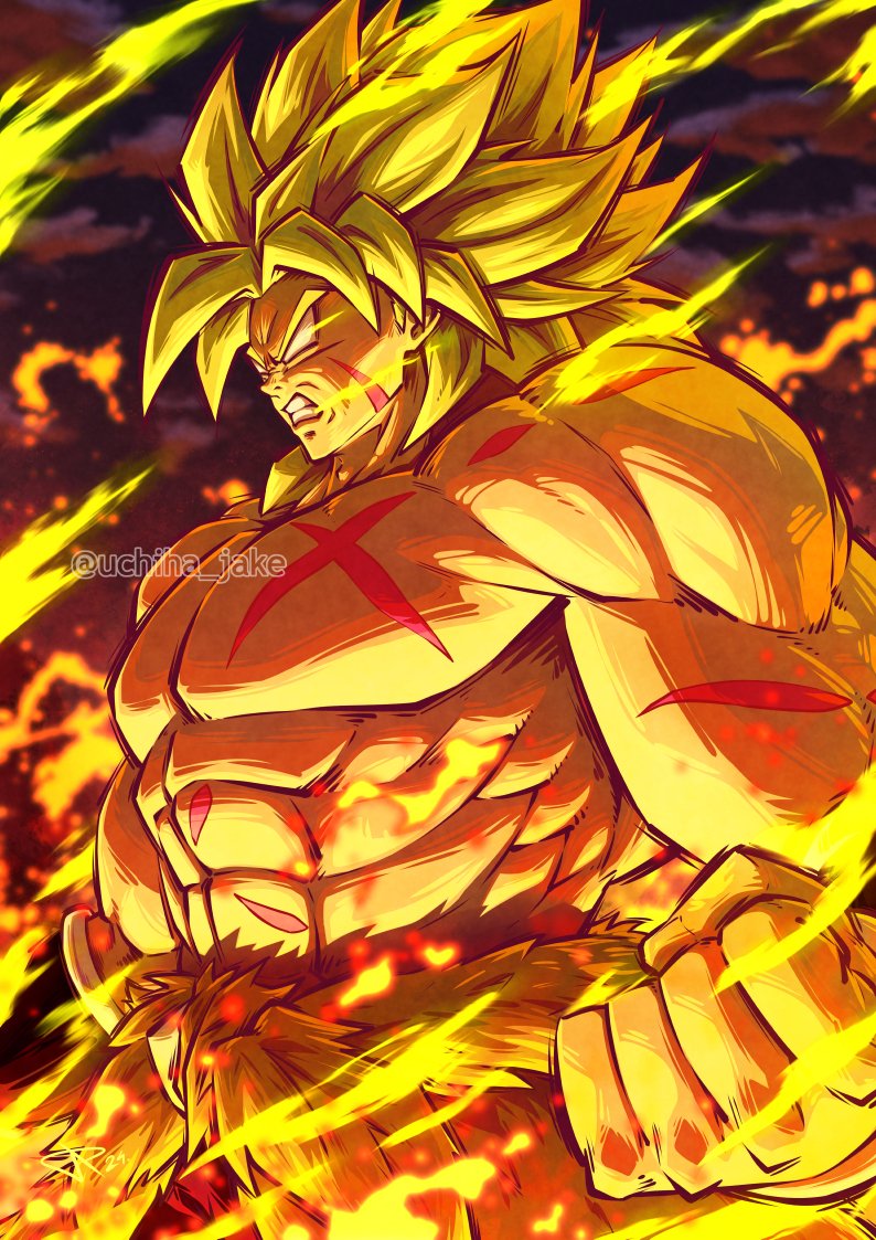 1boy, abs, broly_(dragon_ball_super), clenched_hand, cowboy_shot, dragon_ball, dragon_ball_super, dragon_ball_super_broly