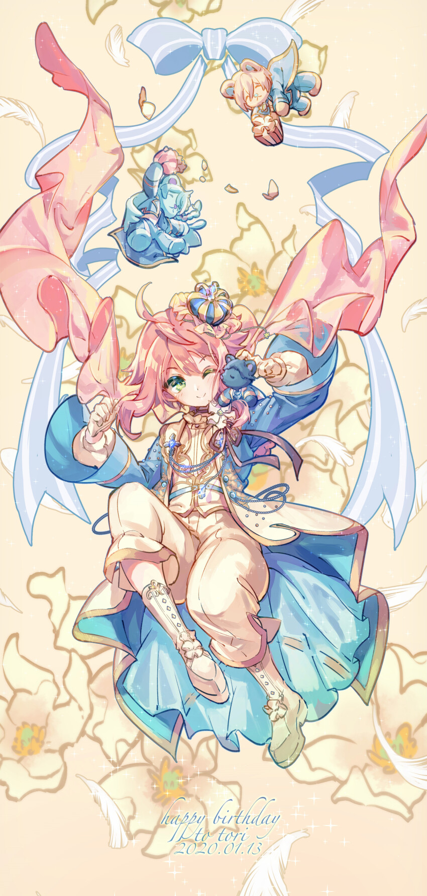 2020, 4boys, ;>, absurdres, character_name, cheek-to-cheek, coattails, crown