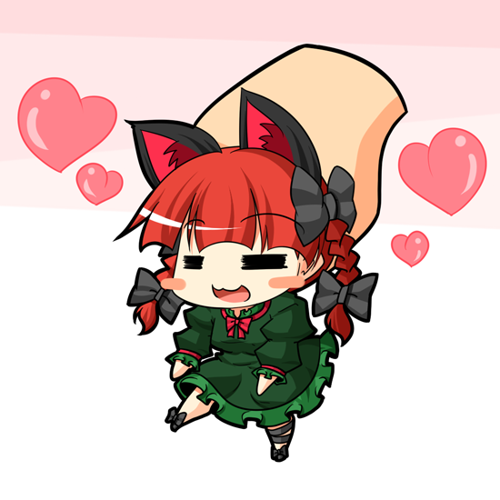 1girl, animal_ears, bow, braid, cat_ears, cat_girl, cat_tail, chibi