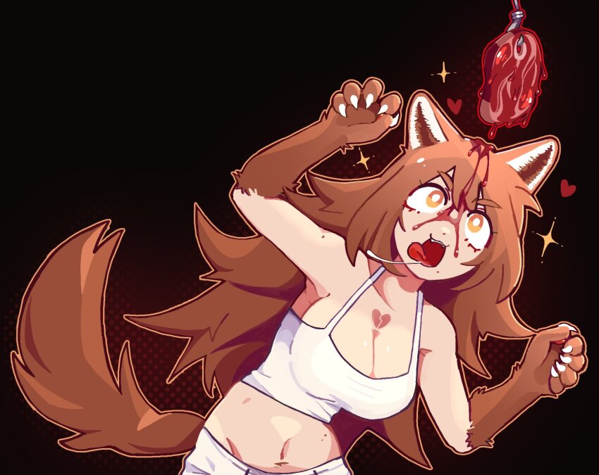 1girl, animal_ears, blood, blood_on_face, brown_fur, brown_hair, claws, food