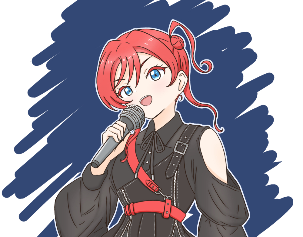 1girl, black_dress, black_ribbon, blue_eyes, clothing_cutout, collared_dress, commentary_request, distortion_(love_live!)