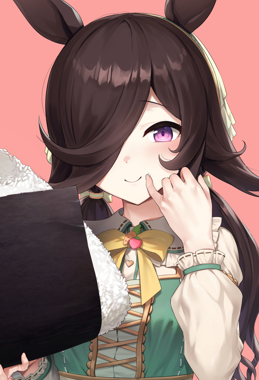 1girl, absurdres, alternate_hairstyle, animal_ears, blush, breasts, closed_mouth, food