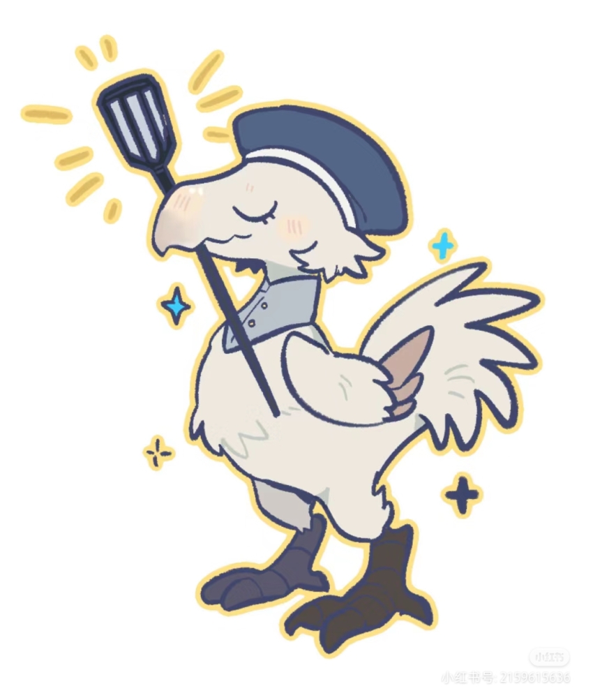 animal_focus, animalization, beret, blue_hat, chocobo, closed_eyes, dungeon_meshi, falin_touden