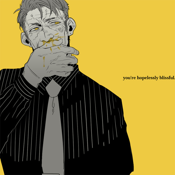 1boy, black_shirt, blood, blood_on_face, blood_on_hands, daniel_monroe, dress_shirt, english_text