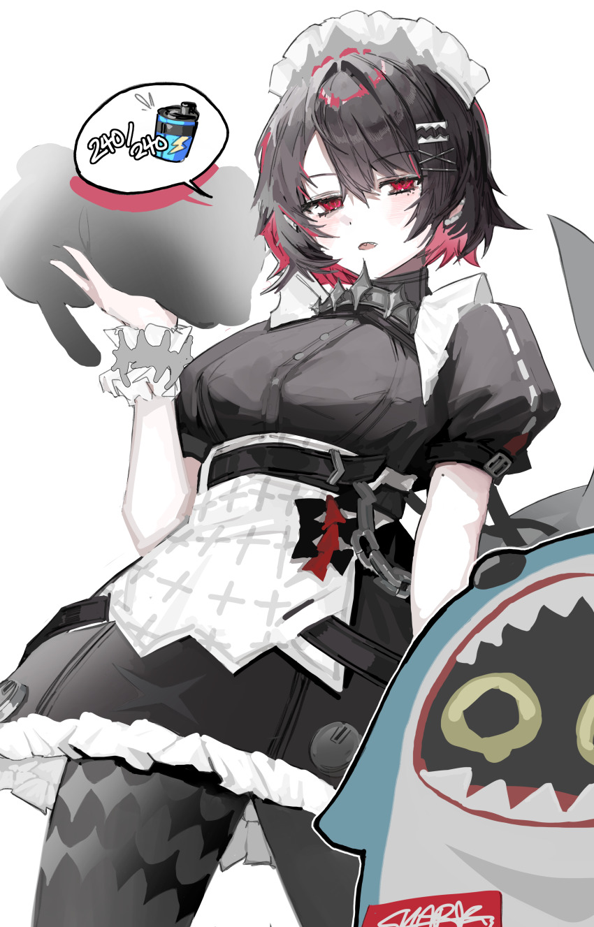 1girl, absurdres, bangboo_(zenless_zone_zero), black_dress, black_hair, blush, choker, colored_inner_hair