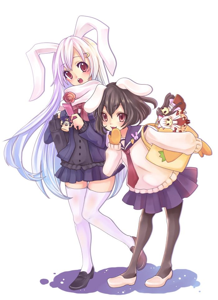 2girls, alternate_costume, animal_ears, bad_id, bad_pixiv_id, black_hair, black_pantyhose, blazer
