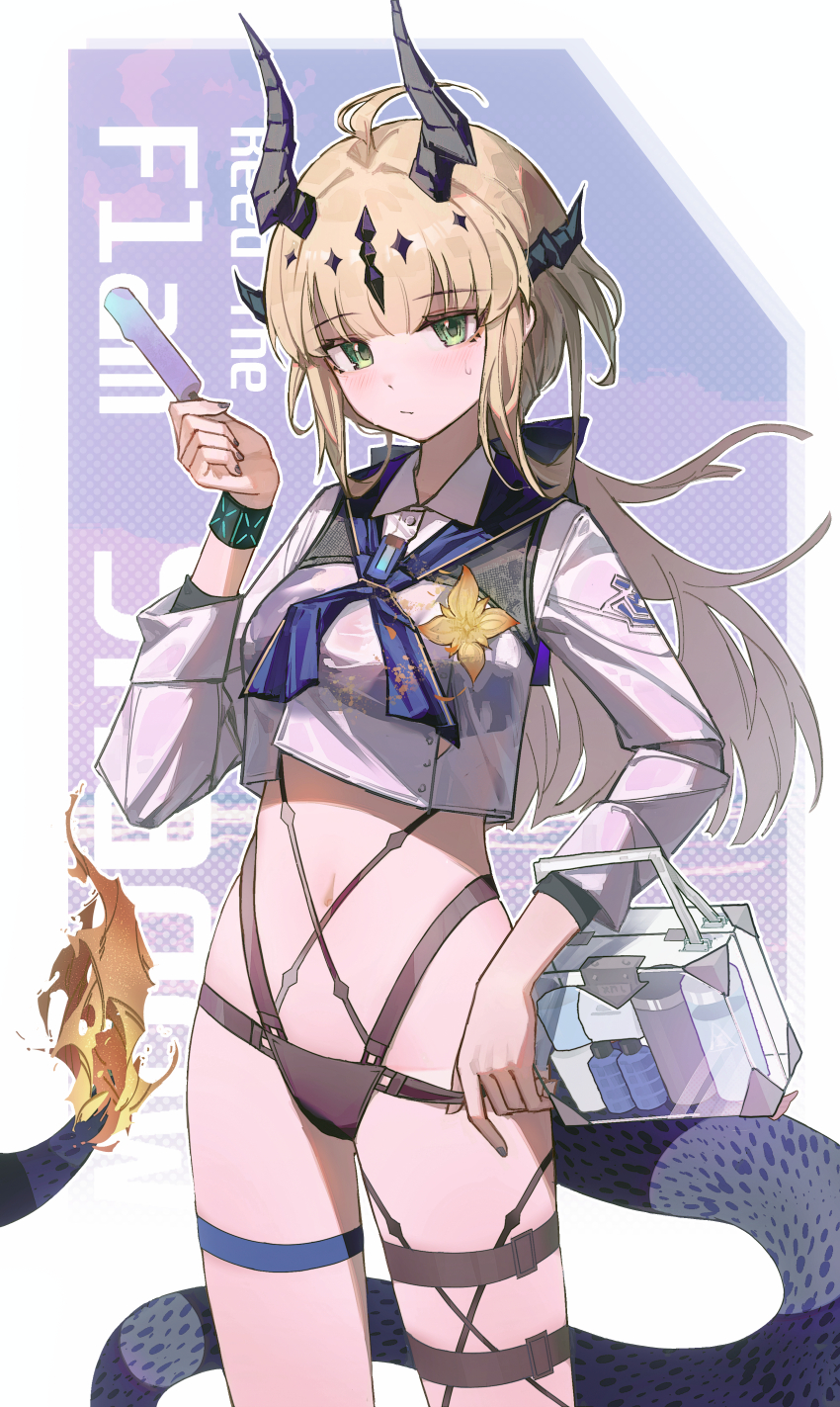 1girl, absurdres, ahoge, arknights, bag, bikini, black_bikini, black_nails